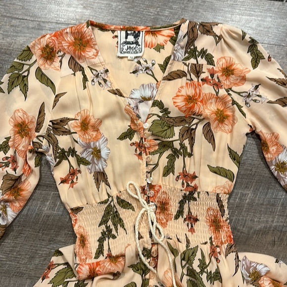 Jaase peach/orange floral bohemian maxi dress with button stern front size XS - Picture 7 of 11
